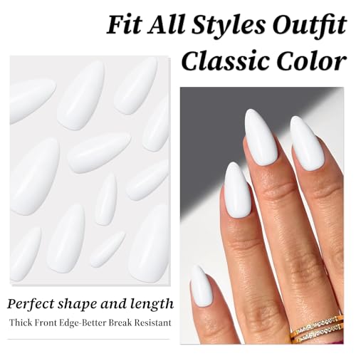240PC White Almond Press on Nails White Fake Nails Press ons Glue