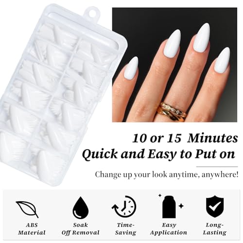 240PC White Almond Press on Nails White Fake Nails Press ons Glue
