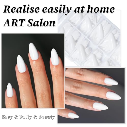 240PC White Almond Press on Nails White Fake Nails Press ons Glue
