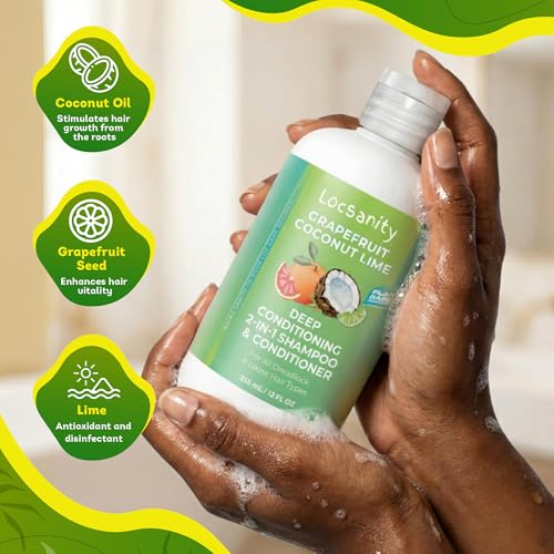 Grapefruit Coconut & Lime 2-in-1 Loc Shampoo & Conditioner - 16oz - Hydrating, Strengthens Hair for Dreads, Sisterlocks, Locks, & Dreadlocks | Optimal for Mature Locs