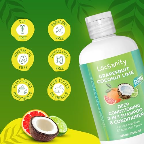 Grapefruit Coconut & Lime 2-in-1 Loc Shampoo & Conditioner - 16oz - Hydrating, Strengthens Hair for Dreads, Sisterlocks, Locks, & Dreadlocks | Optimal for Mature Locs