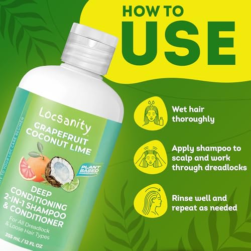 Grapefruit Coconut & Lime 2-in-1 Loc Shampoo & Conditioner - 16oz - Hydrating, Strengthens Hair for Dreads, Sisterlocks, Locks, & Dreadlocks | Optimal for Mature Locs