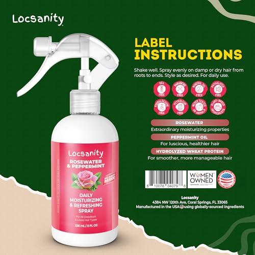 Loc Spray - Locsanity Daily Moisturizing Rosewater & Peppermint Spray for Locs