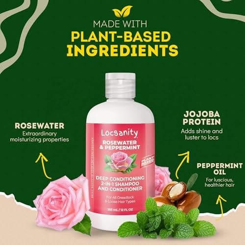 Shampoo and Conditioner for Dreadlocks - Locsanity Rosewater Peppermint 2-in-1 Sulfate-Free Formula - Moisturizing & Strengthening for Locs, Microlocs & Natural Hair (12