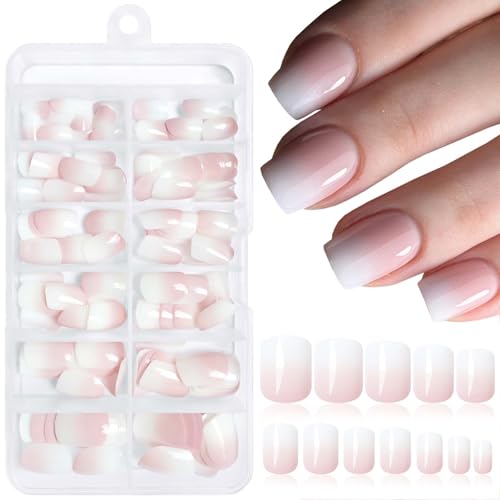 144pc Ombre Press on Nails Short Fake Nails-Square Glue on Nail Press