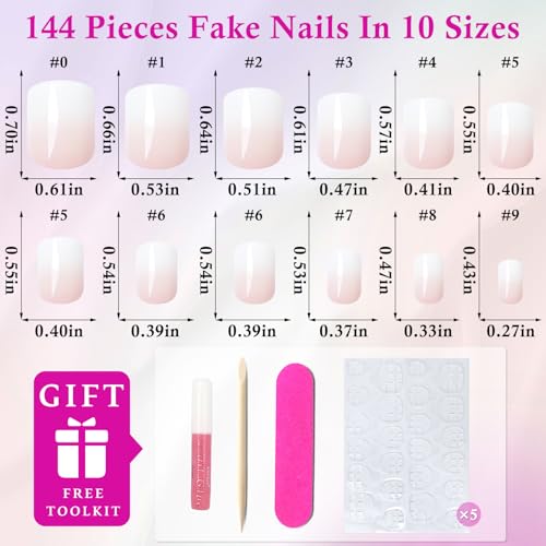 144pc Ombre Press on Nails Short Fake Nails-Square Glue on Nail Press