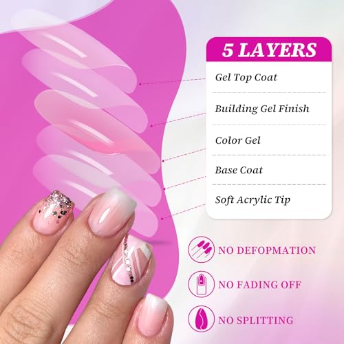 144pc Ombre Press on Nails Short Fake Nails-Square Glue on Nail Press