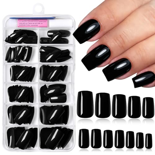 240pc Black Press on Nails Medium Fake Nail Square Glue on Nails