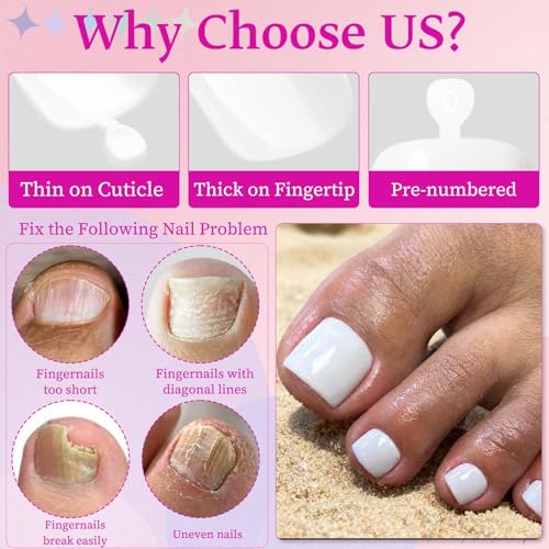 120pc White Press on Toenails Women Fake Toe Nails with Tabs