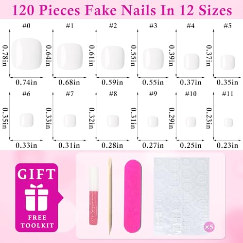 120pc White Press on Toenails Women Fake Toe Nails with Tabs