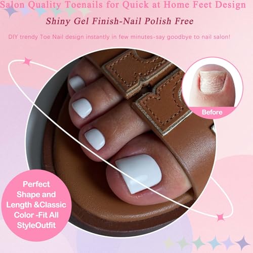 120pc White Press on Toenails Women Fake Toe Nails with Tabs