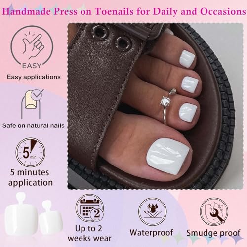 120pc White Press on Toenails Women Fake Toe Nails with Tabs