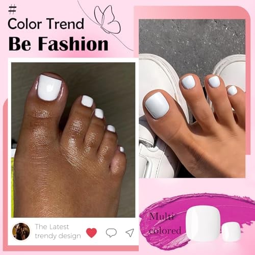 120pc White Press on Toenails Women Fake Toe Nails with Tabs