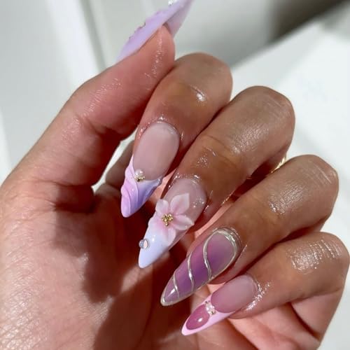 Purple Pink Press on Nails Almond