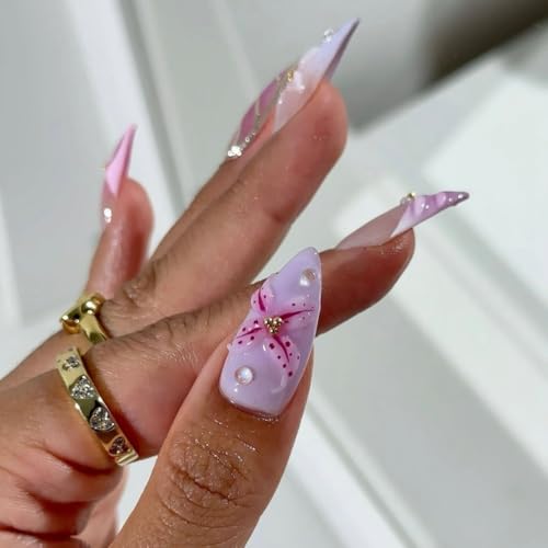 Purple Pink Press on Nails Almond