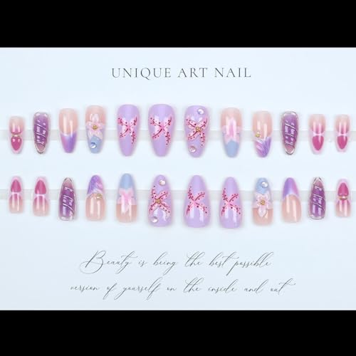 Purple Pink Press on Nails Almond