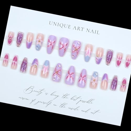 Purple Pink Press on Nails Almond