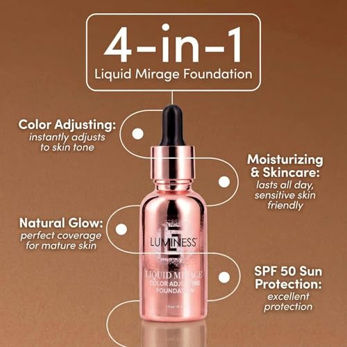 Liquid Mirage Color Adjusting Foundation 3PC Kit with SPF 50 Primer & Pro Makeup Brush - B