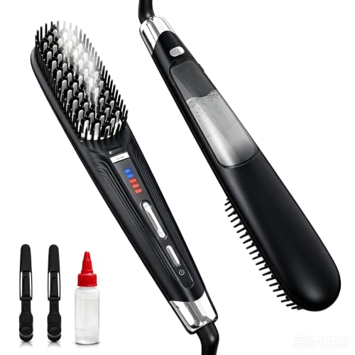 Ionic Steam Hair Straightener Brush for Black Women Hair and Curly Hair