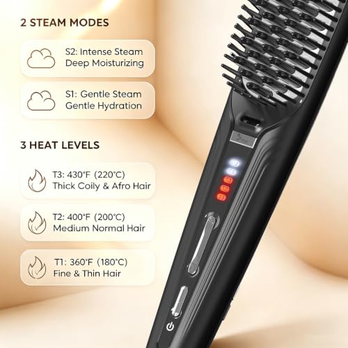 Ionic Steam Hair Straightener Brush for Black Women Hair and Curly Hair