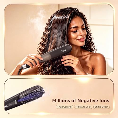 Ionic Steam Hair Straightener Brush for Black Women Hair and Curly Hair