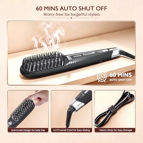 Ionic Steam Hair Straightener Brush for Black Women Hair and Curly Hair