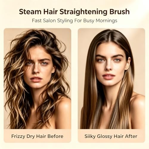 Ionic Steam Hair Straightener Brush for Black Women Hair and Curly Hair