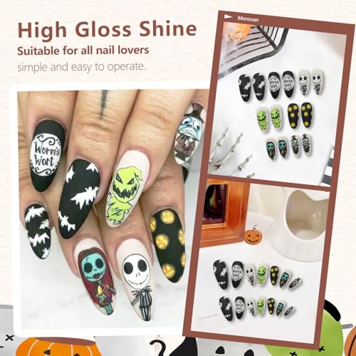 Halloween Press on Nails Medium Almond Fake Nails Full Cover Nightmare Christmas
