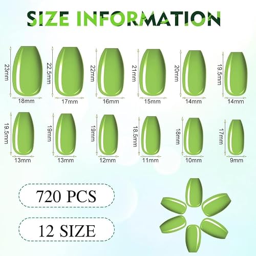 720 Pcs Medium False Nails Ballerina Coffin Press on, Fresh Colors