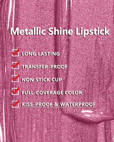 Metallic Pink Lipstick for Women Nude Lipsticks Long Lasting