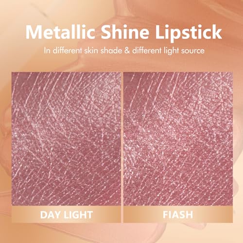 Metallic Pink Lipstick for Women Nude Lipsticks Long Lasting