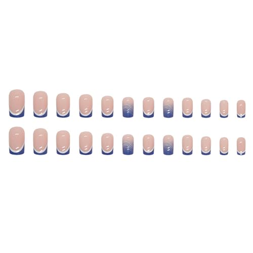 Blue Press On Medium French Tip Fake Nails
