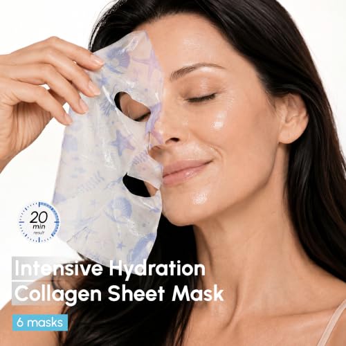 Collagen Face Masks Skincare Facial Mask with Centella Asiatica 6 Ct