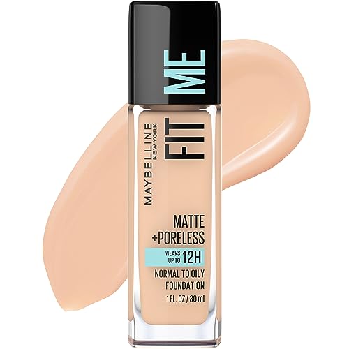 Fit Me Matte + Poreless Liquid Oil-Free Foundation Makeup, Creamy Beige, 1 Count (Packaging May Vary)