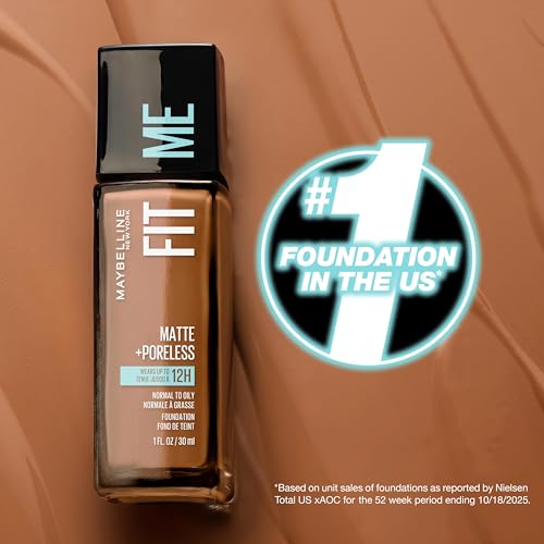 Fit Me Matte + Poreless Liquid Oil-Free Foundation Makeup, Natural Beige, 1 Count (Packaging May Vary)