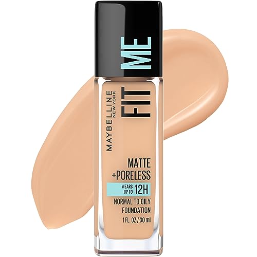 Fit Me Matte + Poreless Liquid Oil-Free Foundation Makeup, True Beige, 1 Count (Packaging May Vary)