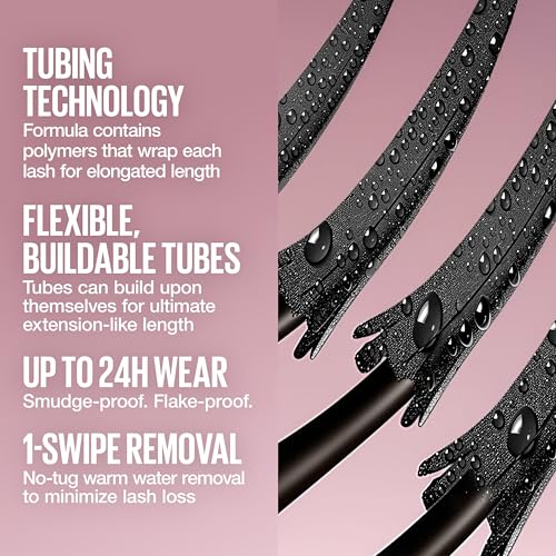Lash Sensational Sky Tubes Tubing Mascara, Extension-Like Lengthening Mascara, 24HR Eye Makeup with Shea Butter & Castor Oil, Very Black, 1 Count