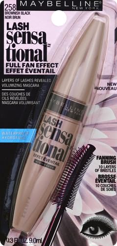 Lash Sensational Waterproof Mascara, Lengthening and Volumizing for a Full Fan Effect, Brownish Black, 1 Count
