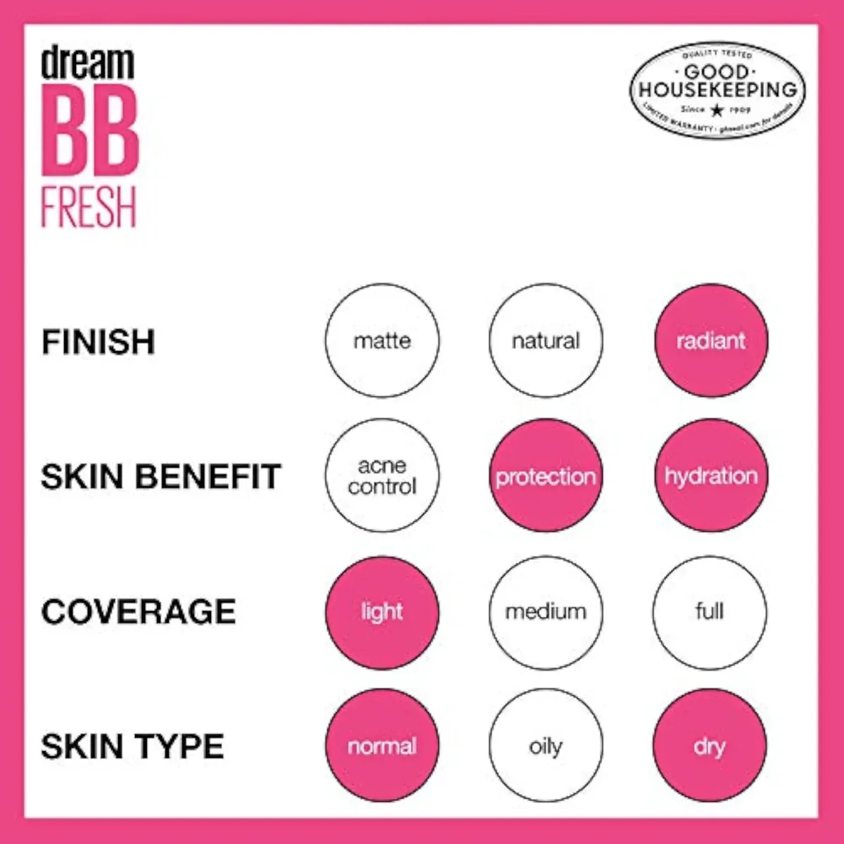 Dream Fresh Skin Hydrating BB cream, 8-in-1 Skin Perfecting Beauty Balm with Broad Spectrum SPF 30, Sheer Tint Coverage, Oil-Free, Light, 1 Fl Oz