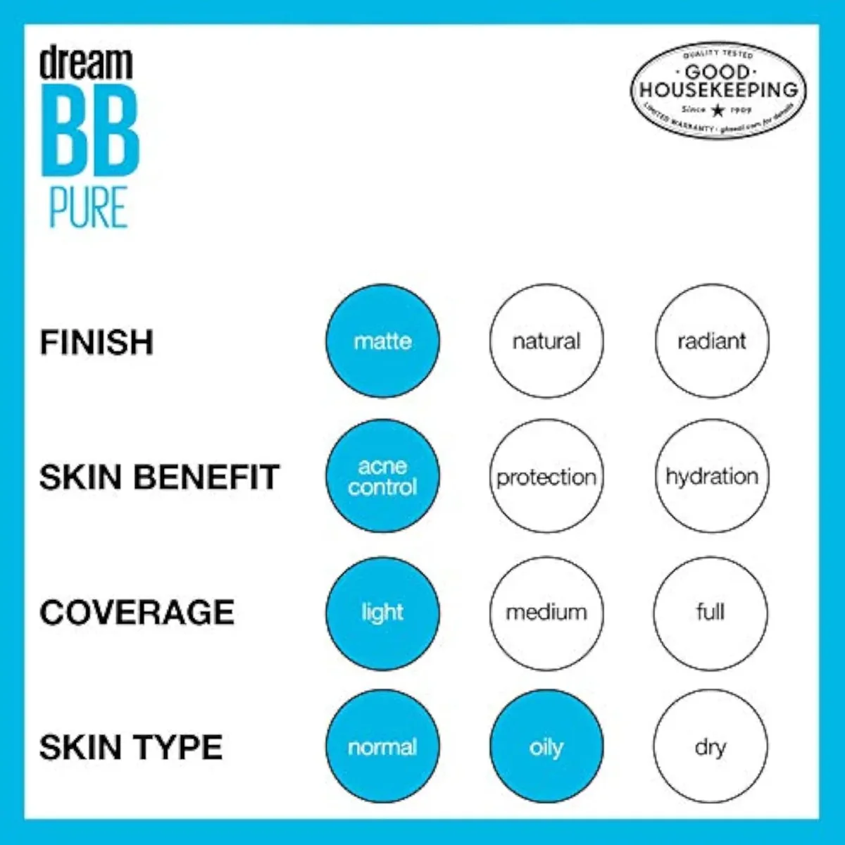 Dream Pure Skin Clearing BB Cream, 8-in-1 Skin Perfecting Beauty Balm With 2% Salicylic Acid, Sheer Tint Coverage, Oil-Free, Light, 1 Count