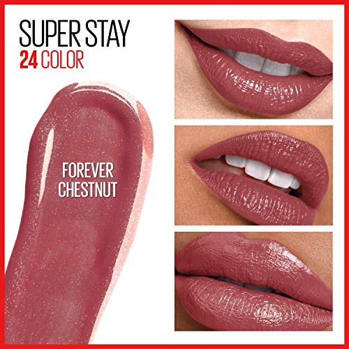 Super Stay 24, 2-Step Liquid Lipstick Makeup, Long Lasting Highly Pigmented Color with Moisturizing Balm, Forever Chestnut, Brown, 1 Count