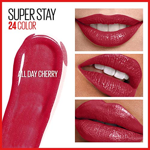 Super Stay 24, 2-Step Liquid Lipstick Makeup, Long Lasting Highly Pigmented Color with Moisturizing Balm, All Day Cherry, Red, 1 Count