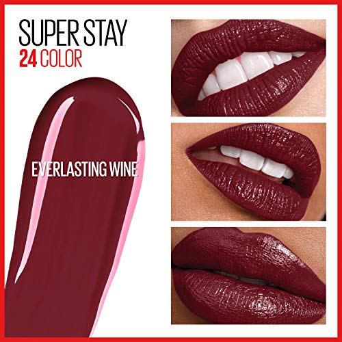 Super Stay 24, 2-Step Liquid Lipstick Makeup, Long Lasting Highly Pigmented Color with Moisturizing Balm, Everlasting Wine, Plum Red, 1 Count