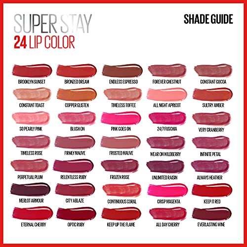 Super Stay 24, 2-Step Liquid Lipstick Makeup, Long Lasting Highly Pigmented Color with Moisturizing Balm, Everlasting Wine, Plum Red, 1 Count