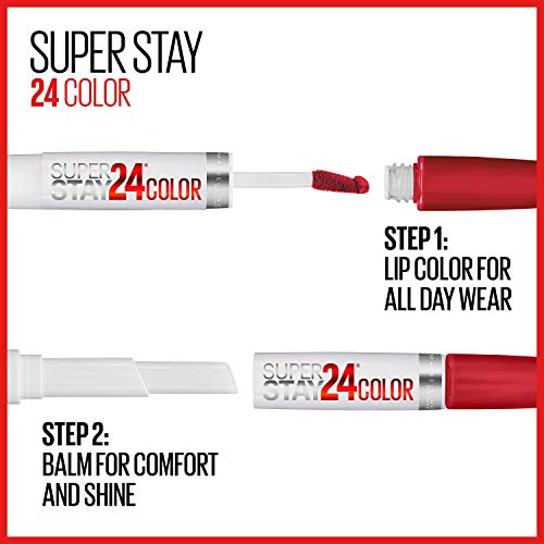 Super Stay 24, 2-Step Liquid Lipstick Makeup, Long Lasting Highly Pigmented Color with Moisturizing Balm, Everlasting Wine, Plum Red, 1 Count