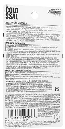 Volum' Express Colossal Waterproof Mascara Makeup, Volumizing, Glam Black, 1 Count