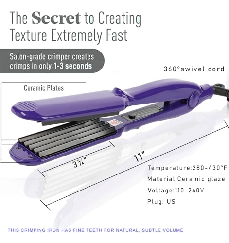 Ceramic Crimper Iron Volumizing Fluffy Hair Anti Static Adjustable Temp