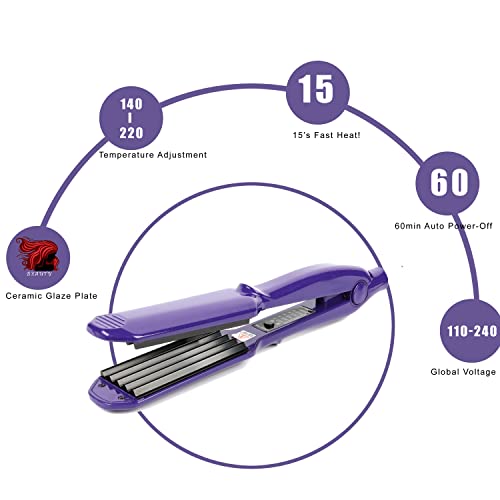 Ceramic Crimper Iron Volumizing Fluffy Hair Anti Static Adjustable Temp