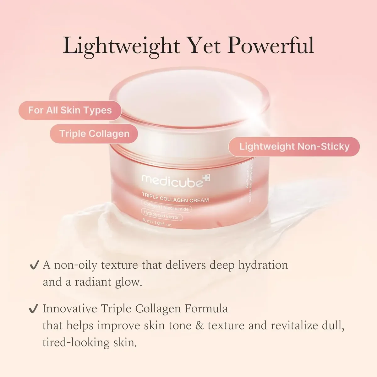 Triple Collagen Cream - Hydrating & Firming Moisturizer with Hyaluronic Acid, Premium Elastin, Shea Butter