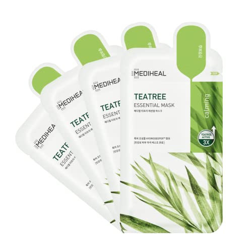 Official Best Korean Sheet Mask - Tea Tree Essential Face Mask 4 Sheets Skin Soothing Trea
